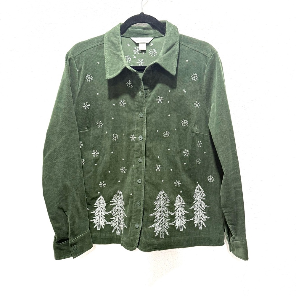 Christopher & Banks Forest‎ Green Embroidered Utility Jacket L